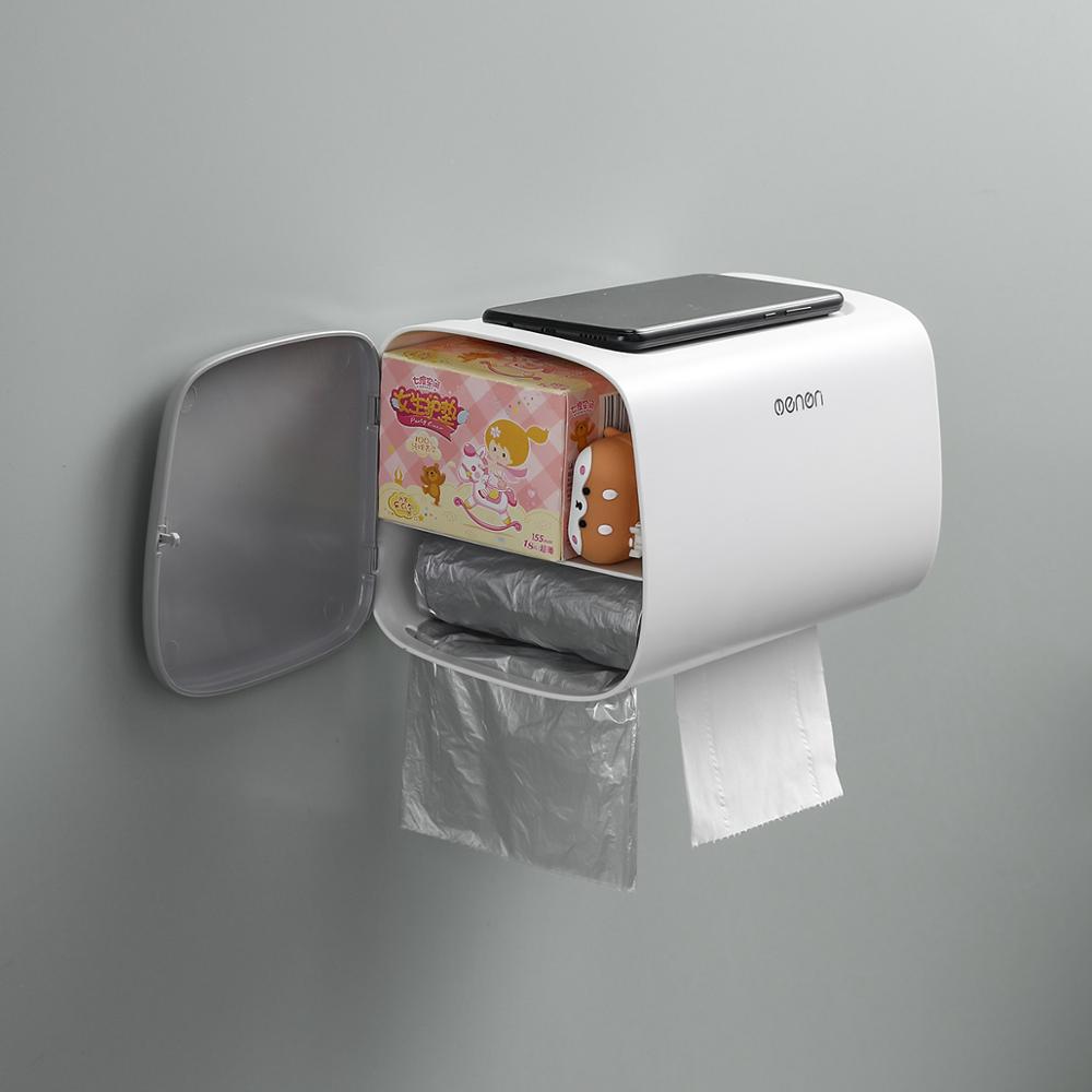 Waterproof Wall Plastic Mount Toilet Paper Shelf Bathroom Shelf Storage Box Portable Toilet Roll Holder