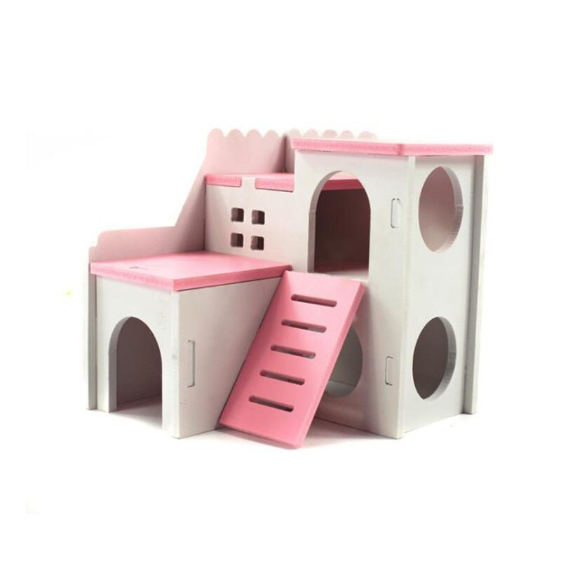 Château pour animaux de compagnie maison pour animaux de compagnie vue pont échelle petit Animal refuge Hamster maison de luxe deux couches cabane en bois: 14