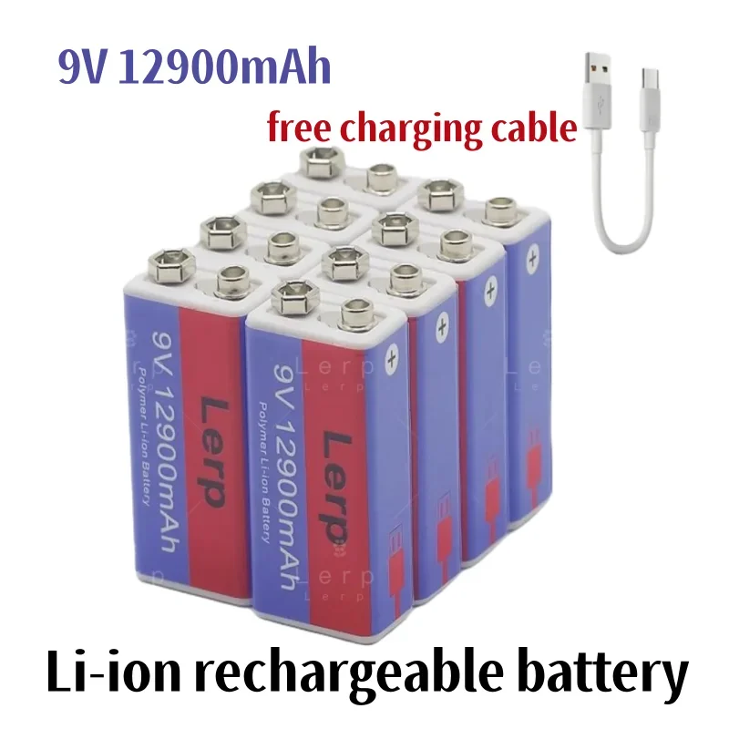 Rechargeable Lithium-ion Battery, 9V, 12900mAh, Mini USB, Toy Microphone, Remote Control, KTV Usage, Multimeter, ,