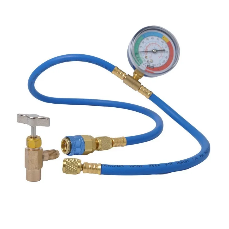 Tuyau de mesure de Recharge de réfrigérant R134A pour climatisation de voiture, avec manomètre, Kit de mesure, outil de réparation: Or