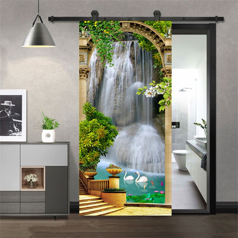 PVC Self-Adhesive Door Sticker Window Covering Decoration 3D Photo Wallpaper Mural Living Room Bedroom Door Decorative Sticker