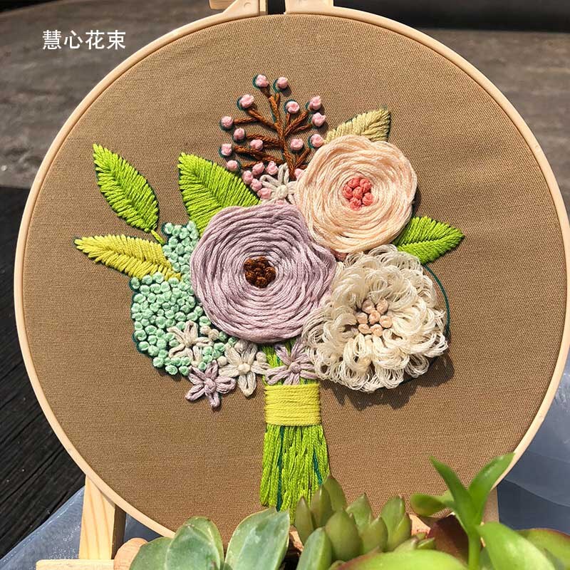 3D Europe Embroidery Kits Bouquet Cross Stitch Kit With Embroidery Hoop Bordado Iniciante Decoration Paintings DIY Sewing Supply: 5