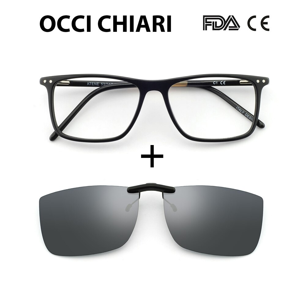 OCCI CHIARI Frame Eyeglasses Frames Men prescription Acetate Male Fashionable Spectacle Frames Optical Glasses Black W-COSCO: C1CLIP