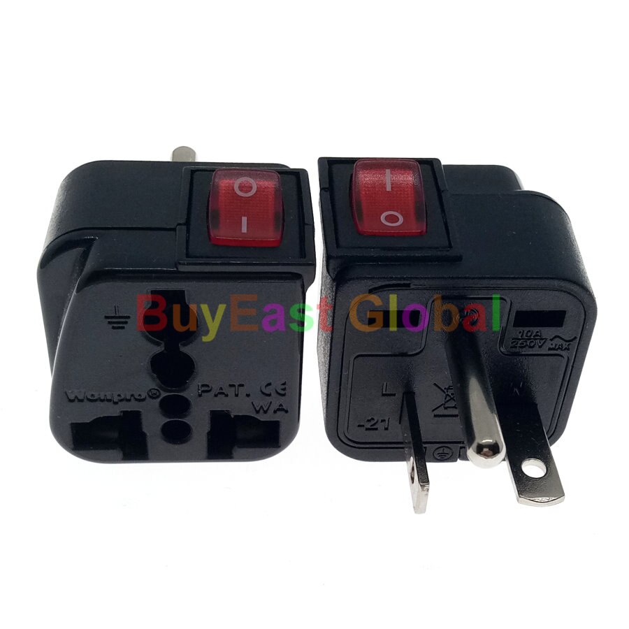 Universal Plug Adapter - Nema 6-20P for 208/220/230/240 Volt - 10A Max W/ LED on/off Main Power Switch WSA-21