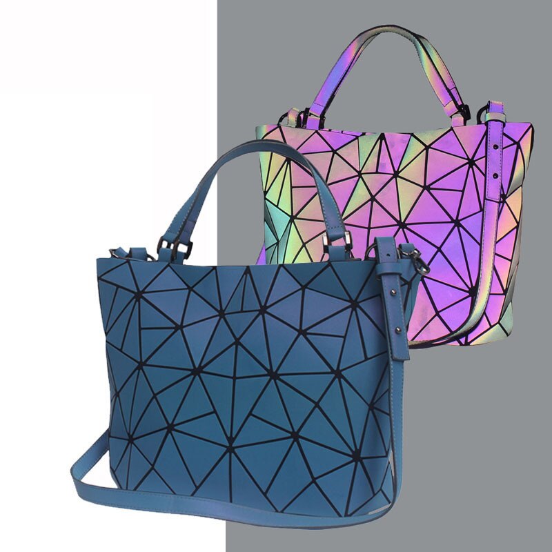 Sacs à main géométriques lumineux pour femmes, sacs à bandoulière pliables, sacs à bandoulière multicolores, sac fourre-tout avec veilleuse: Bleu lumineux