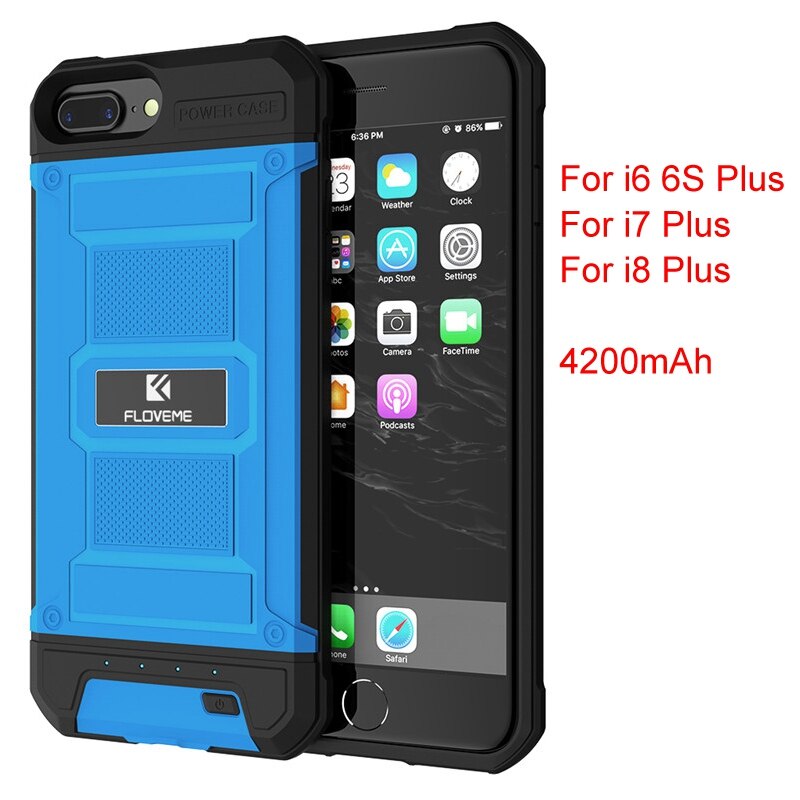 FLOVEME Mobiele Telefoon Batterij Oplader Voor iphone 6 6S Plus 7 8 Plus Power Bank Armor Draagbare Externe batterij Gevallen: Blue i6 i7 i8 Plus