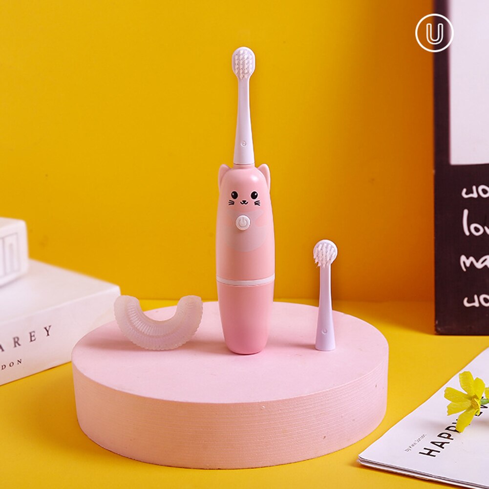 Automatische Ultrasone Kids U Vorm Trillingen Siliconen Elektrische Tandenborstel Waterdicht Kinderen Tanden Borstel + 2 Vervangbare Heads