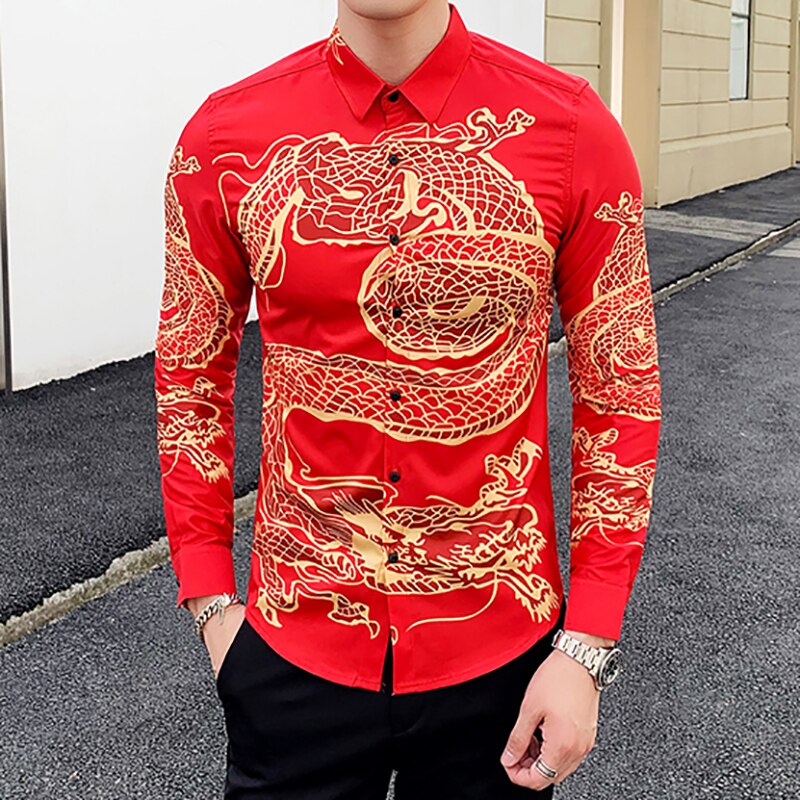 Chinesische Neue Jahr Kleidung Herren China Hemden schlank passen verrotten Chinesischen Spitzen Traditionelle Chinesische Kleidung für Männer Drache Gedruckt Hemden