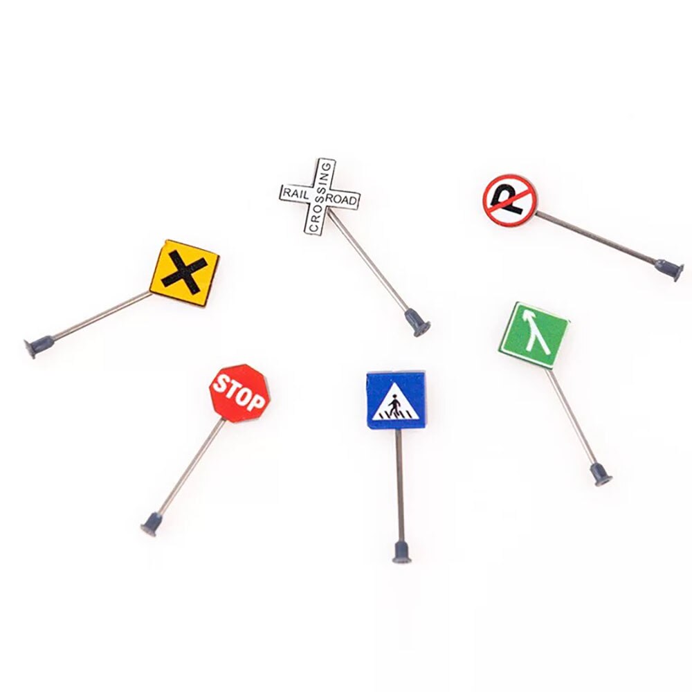 14PCS/Set 1/87 HO Scale Model Traffic Signs Building Sand Table Model Accessories Railroad Diorama Landscape Road Signs