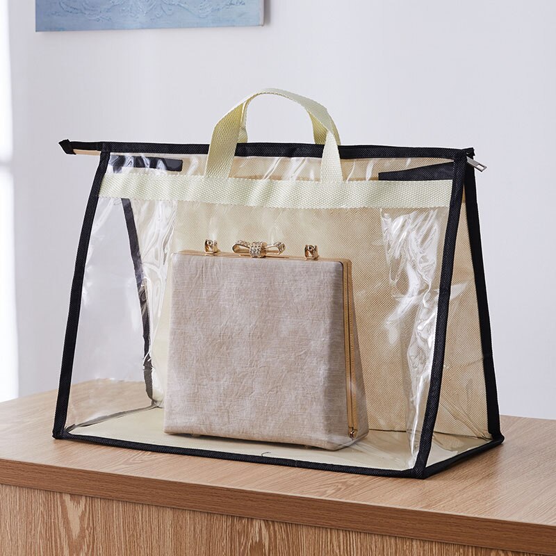 Bolsa de almacenamiento transparente, para mujer, para guardar el polvo en el armario, bolsa colgante organizador con cremallera, a prueba de humedad, protección: Beige / XL