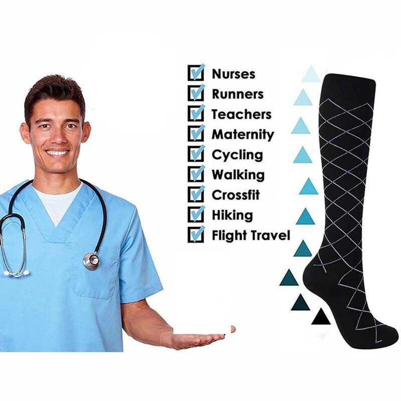 Compression Sports Socks Women Men Knee High/Long Printed Nylon Hosiery Footwear Accessories