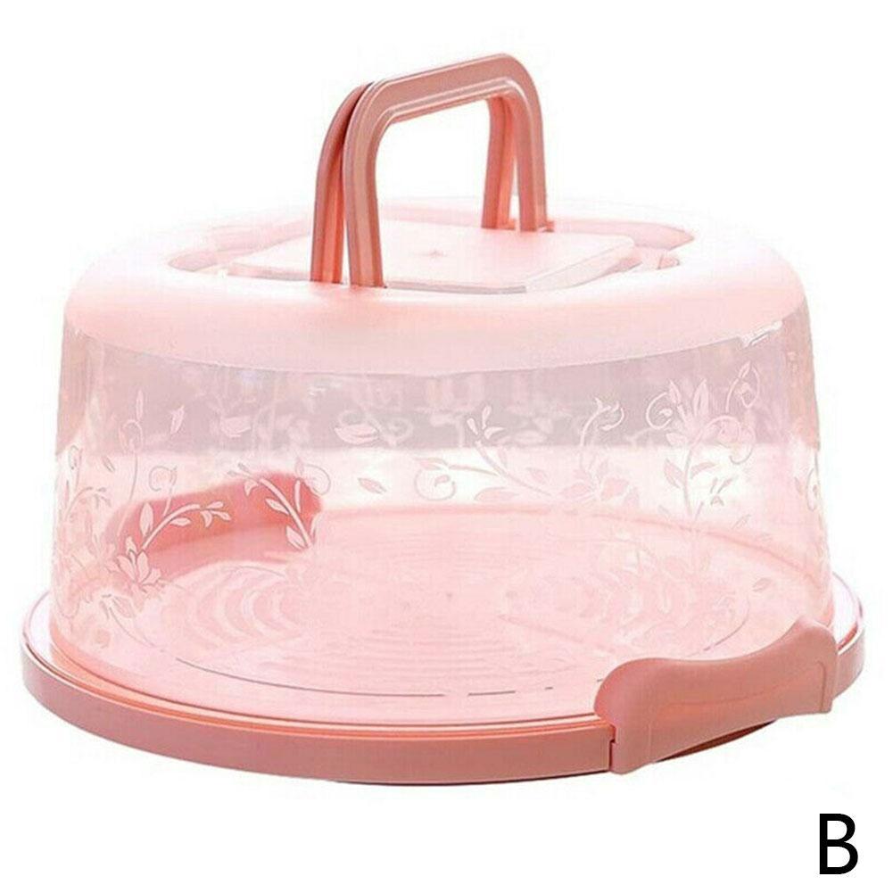 Portable Cake Storage Box Round Birthday Wedding Kitchen Dessert Cake Box Holder Baking Storage Cupcake Fruit Container R4Z8: Pink