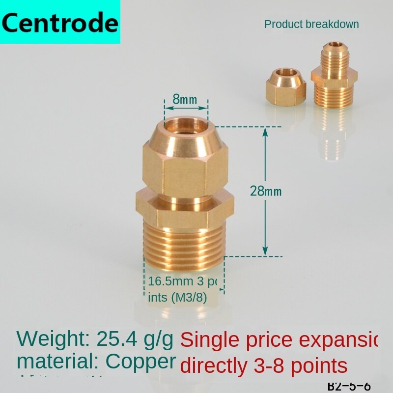 Pipe Fittings Outer wire flaring direct copper pipe expansion 1/8IN 1/4IN 3/8IN 1/2IN expansion 6/8/10/12/14/16mm pipe joint: 3 x 8mm