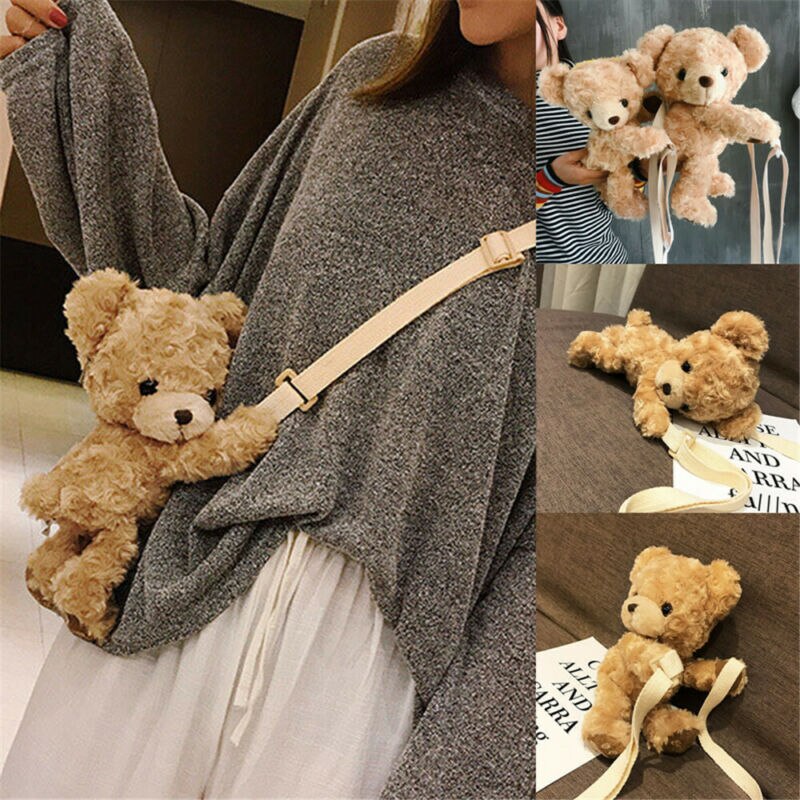 Bolso Diagonal de un hombro para mujer, bolsa de hombro de felpa con de oso sonriente y dibujos animados, a la , para chicas