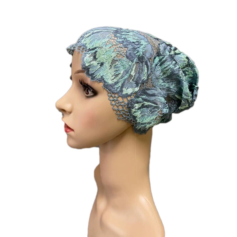 Gorro de tubo de cobertura completa para mujer, gorro interior musulmán con flores de encaje, pañuelo para la cabeza, sombrero islámico árabe, gorrito indio, turbante