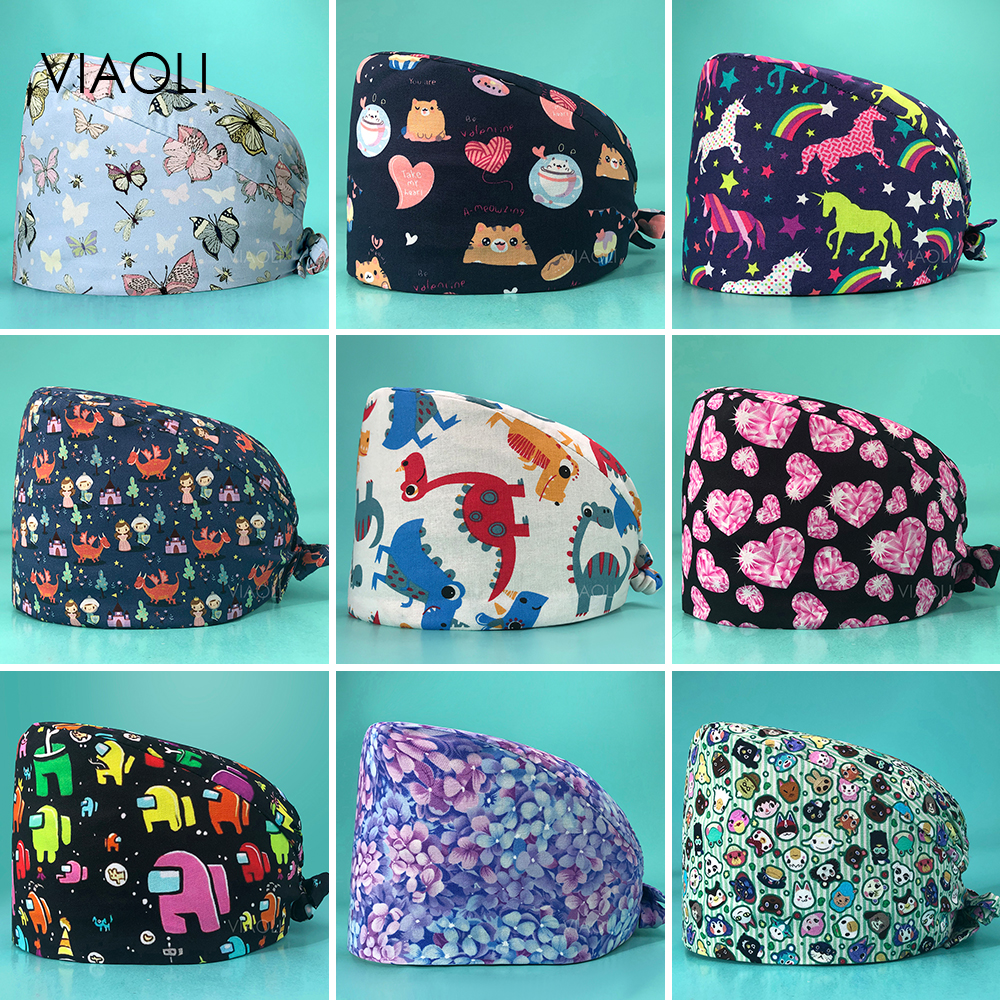 Scrubs Caps Mode Nurse Cap Dier Bedrukt Verstelbare Chirurgische Hoed Ziekenhuis Accessoires Dierenwinkel Werkhoeden