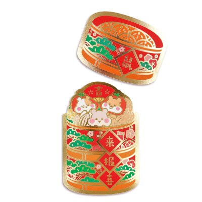 1 Pack 3 Pcs China Bamboo Dumplings steamer Cartoon Animal Red Envelope Rat Year Red Packet: design 2 only