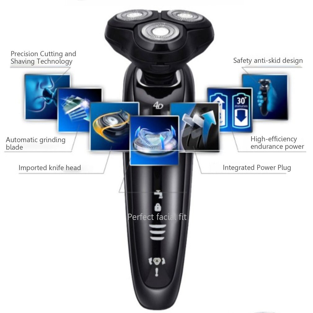 4D rotatif mâle électrique rasoir humide sec rasoi... – Grandado