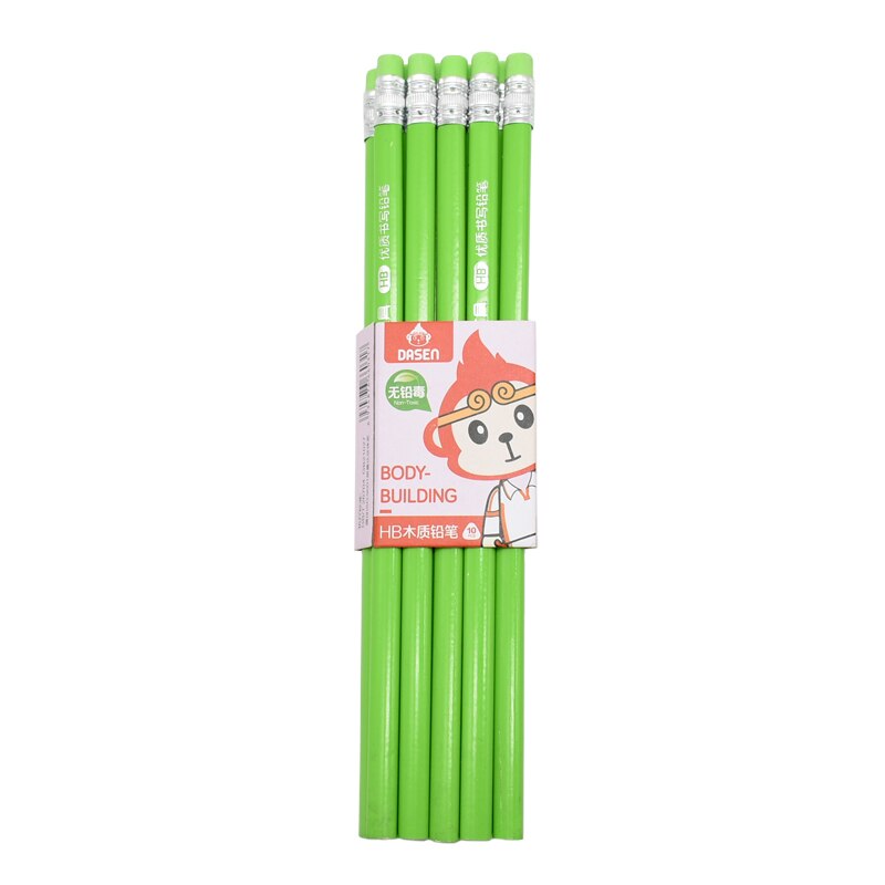 100pcs Classic solid color log Pencil With Rubber Attached HB Writing Learn Drawing Writing Pencil Office Stationery
