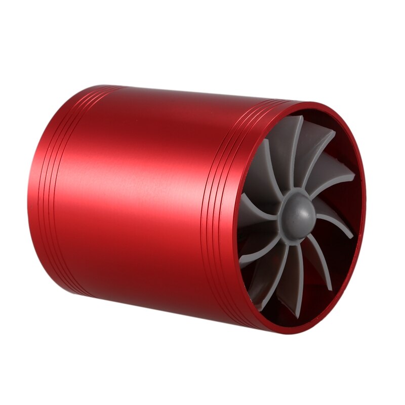 Double Turbine Turbo Charger Air Intake Gas Fuel Saver Fan for Car (red)