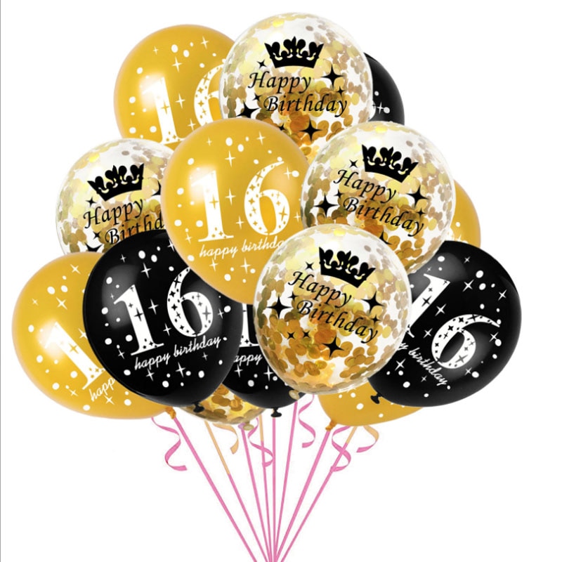Sweet 16th Birthday Party Decorations Number 16 Foil Balloons Gold 16 Years Latex Balloon Birthday Party Ballon For Adult Balls