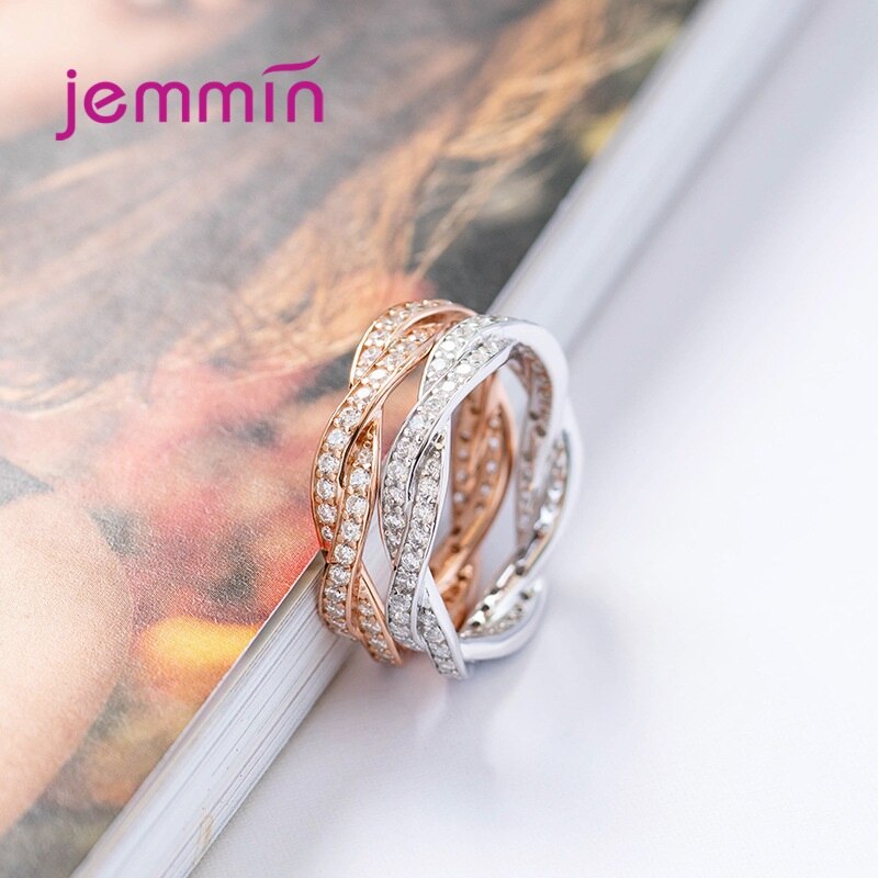 925 Sterling Silber Hochzeit Engagement Ring Für Frauen Twist Welle Kurve Band Trendy CZ Zirkon Schmuck