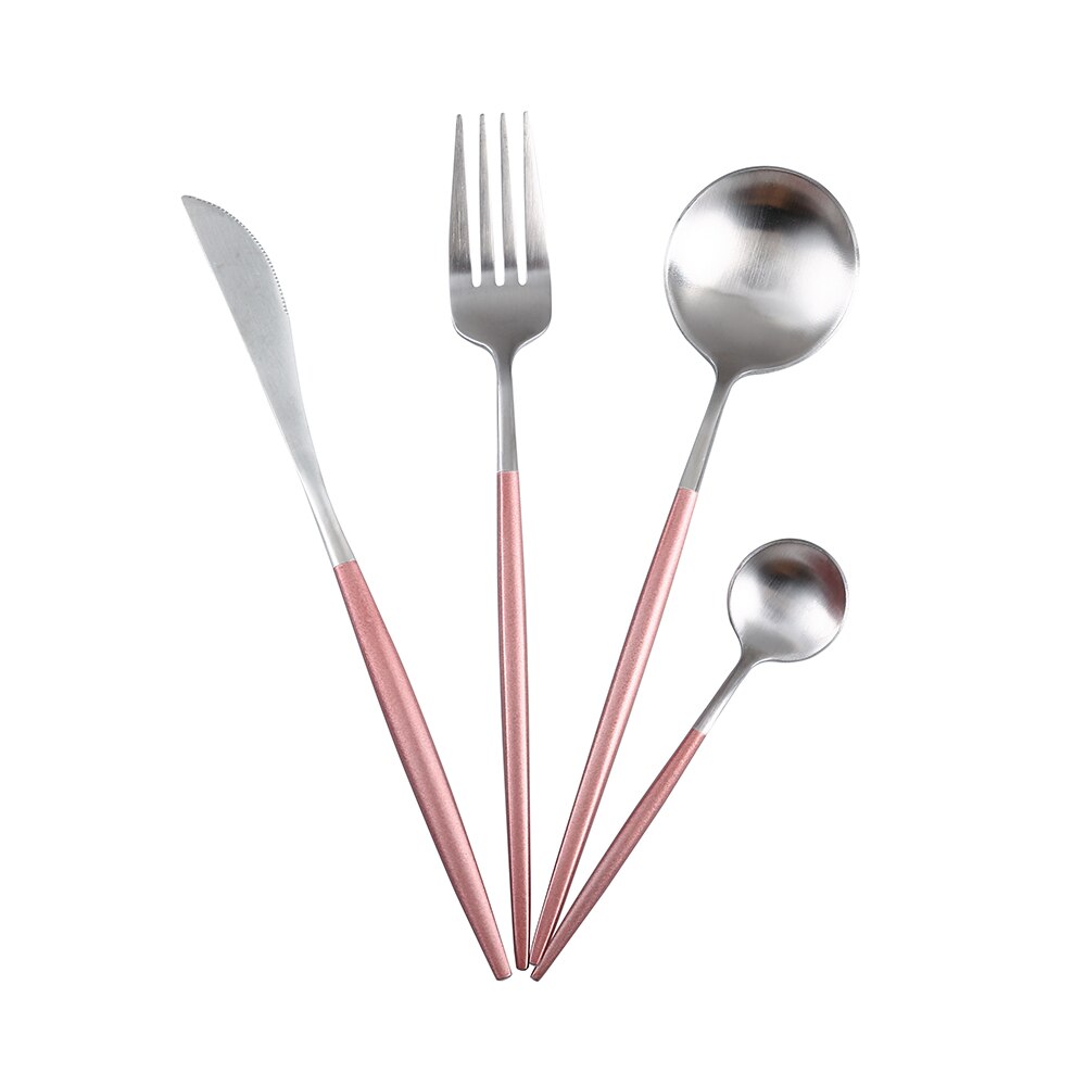 Blanc argent acier inoxydable ensemble de couverts couteau cuillère fourchette cuisine vaisselle Steak couverts maison vaisselle haut de gamme Service de dîner: Pink silver