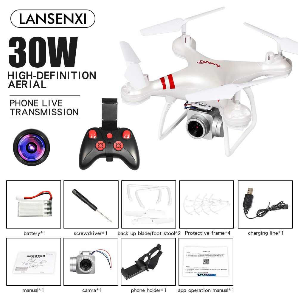 LF608 2.4Ghz Rc Drone 1080P Wifi Fpv Hd Camera Hoogte Houden Een Toets Return/Landing/Nemen off Headless Rc Quadcopter Drone: White 30W WiFi