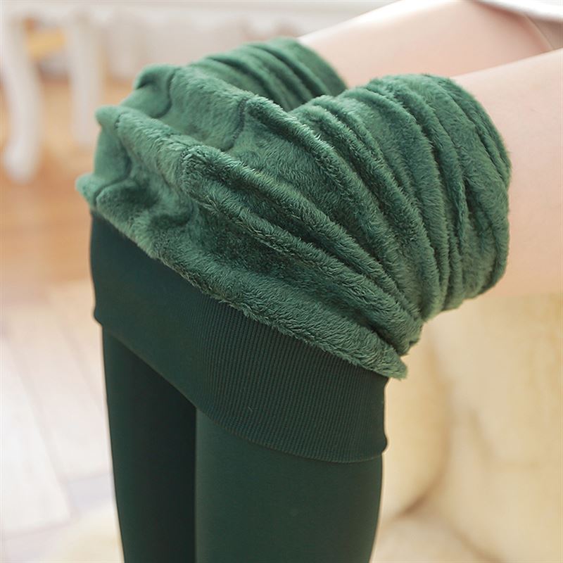 Kvinder høje elastiske tykke leggings efterår vinter fløjlsbukser edf 88: Grøn