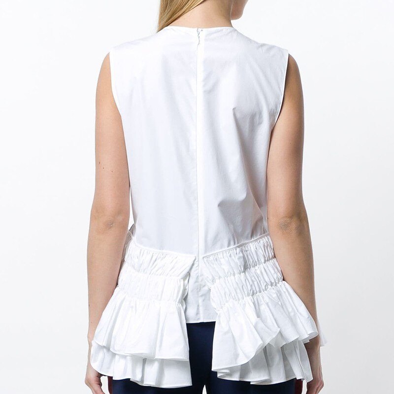 TWOTWINSTYLE sin mangas, informal, de color sólido de las mujeres O cuello Irregular camisa fruncida mujer Verano de de de ropa nueva