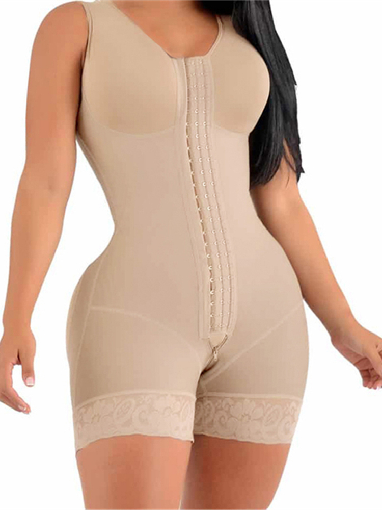 Fajas Colombiana de alta compresión, Fajas cortas con broches, busto para uso diario y posquirúrgico, funda adelgazante para vientre para mujer: XXXL / Caqui