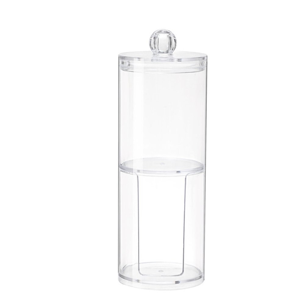 Multifunktionel rund modtagekasse plastik vatpind box kosmetisk make-up vatpinde gennemsigtig beholder