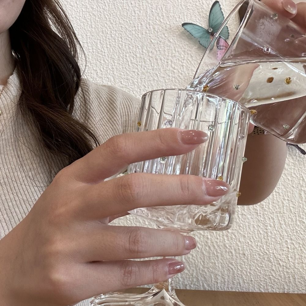 Light Luxury Glass Goblet With Butterfly Ornament Heat-Resistant Stripe Wine Glass Household Cold Drink Glasses Party Supplies