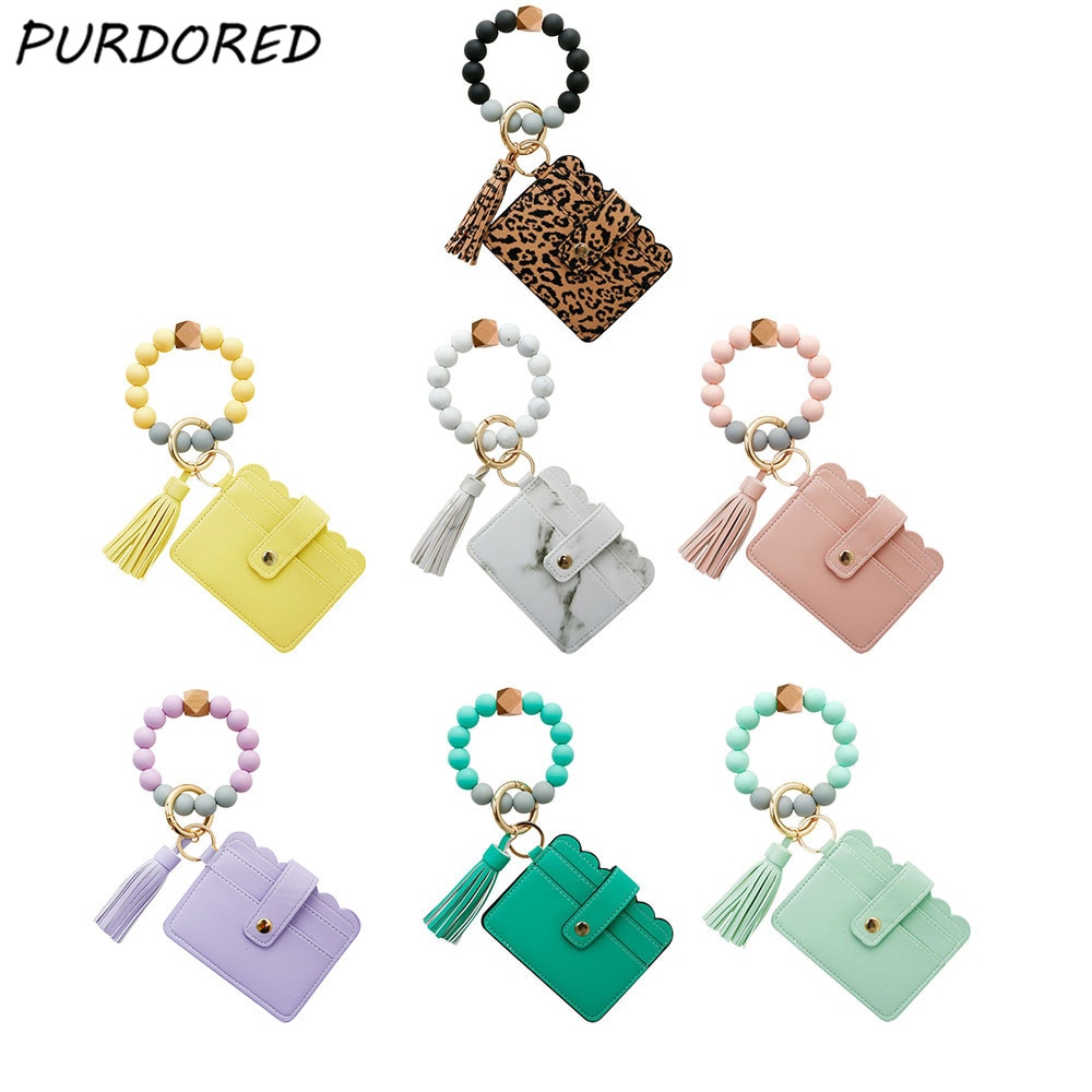Purdored 1 Pc 13 Kleuren Mode Vrouwen Armbanden Kaarthouder Luipaard Vrouwelijke Visitekaartje Case Polsband Sleutelhanger Voor Mannen
