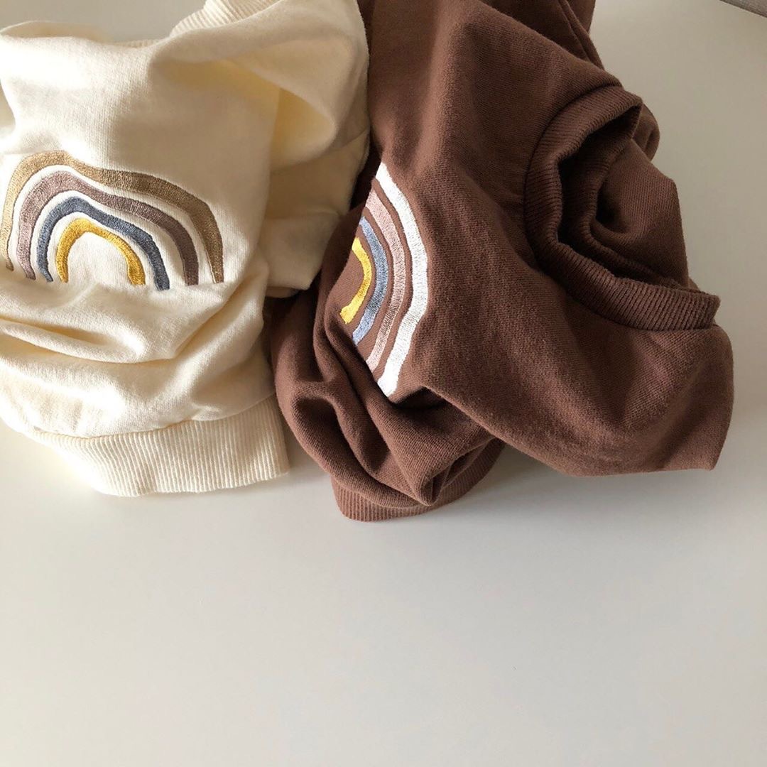 Sweat-shirt brodé arc-en-ciel pour bébé fille, haut à manches longues, vêtements pour enfant en bas âge, garçon, automne