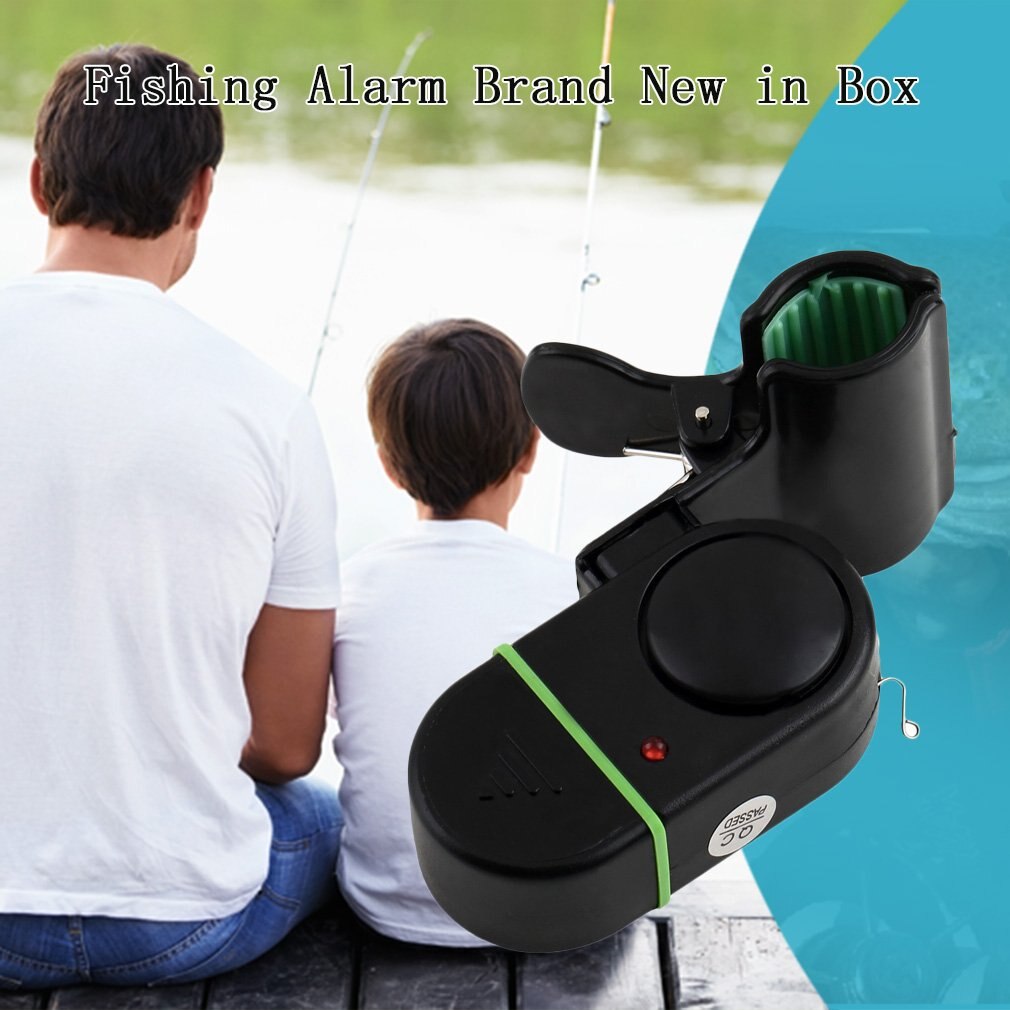 Electronic Bite Fish Strike Sound Alarm Sensor Bell Clip-On Fishing Rod Pole Tackle W/ LED Light with 3*AG-13 Button Cell Black