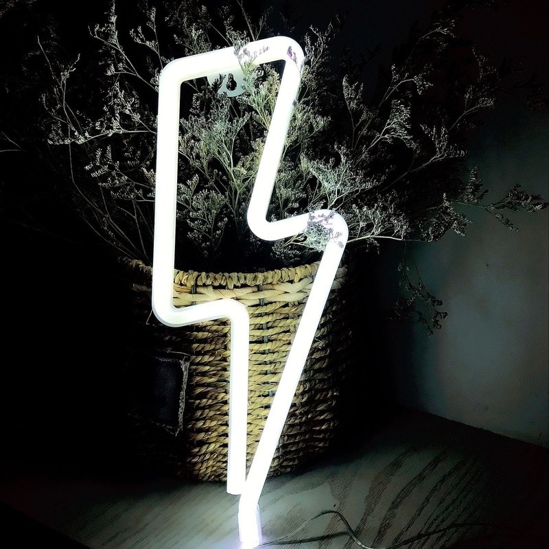 Señal de LED neón con forma de rayo, luz nocturna decorativa para mesa, USB funciona con pilas, para en casa, decoración de sala de estar,