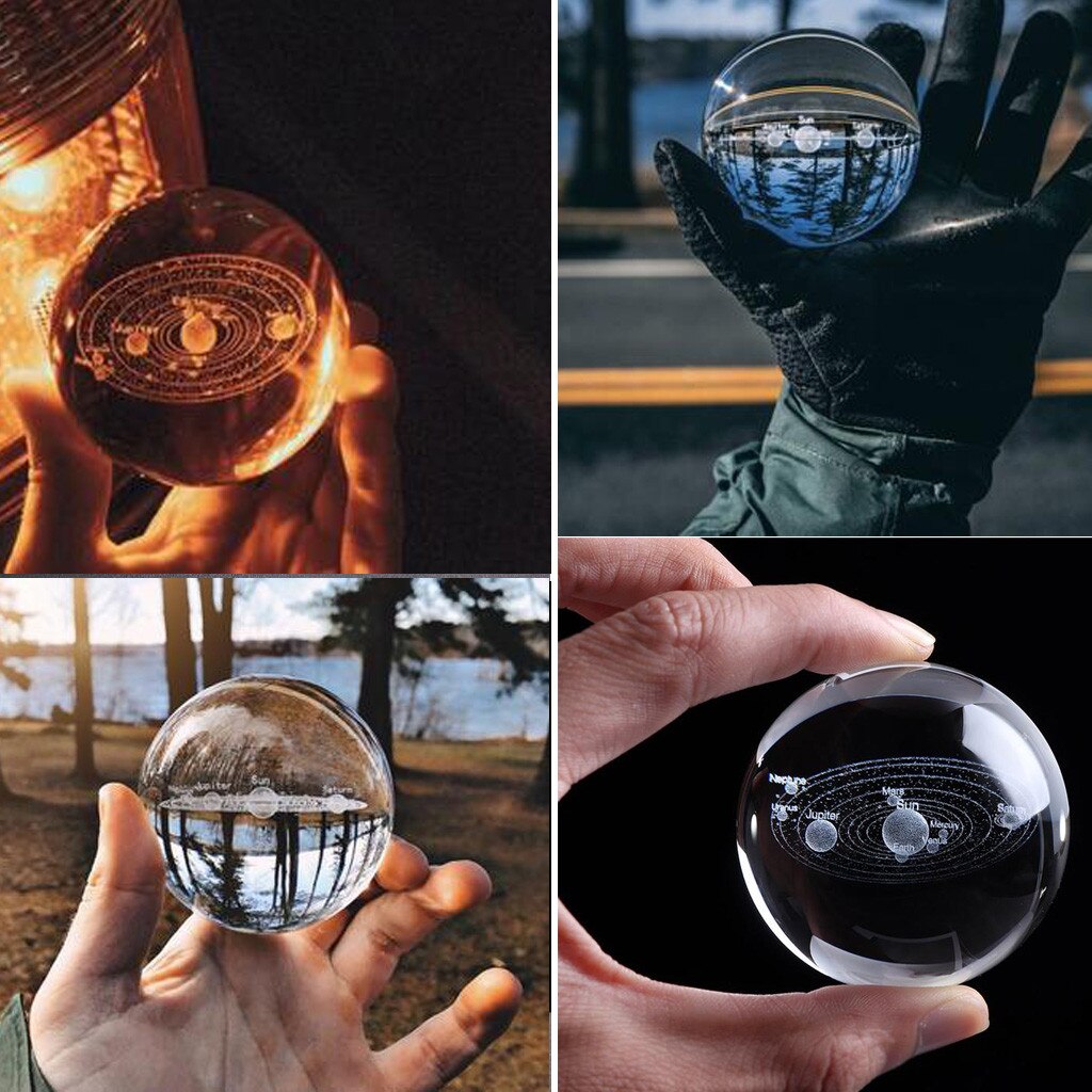 3D Solar System Crystal Ball Engraved Solar System Miniature Planets Model
