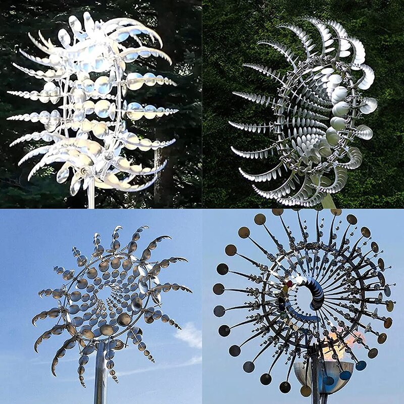 Unique Metal Windmill Kinetic Magical Wind Spinners with Garden Stake 3D Wind Powered Sculptures Move Patio Garden Decoration
