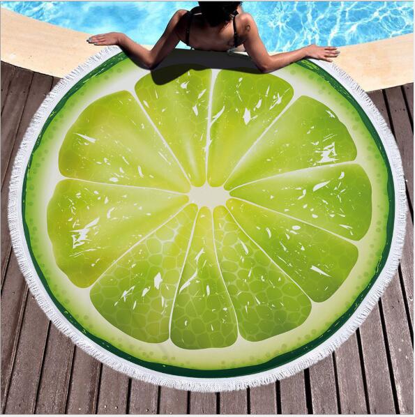 Owoce pomarańczowe cytrynowe pomidory arbuzowe drukowane duże, ponadgabarytowe okrągłe ręczniki plażbyć winnym z mikrofibry serwetka De Plage grube frotte: 3