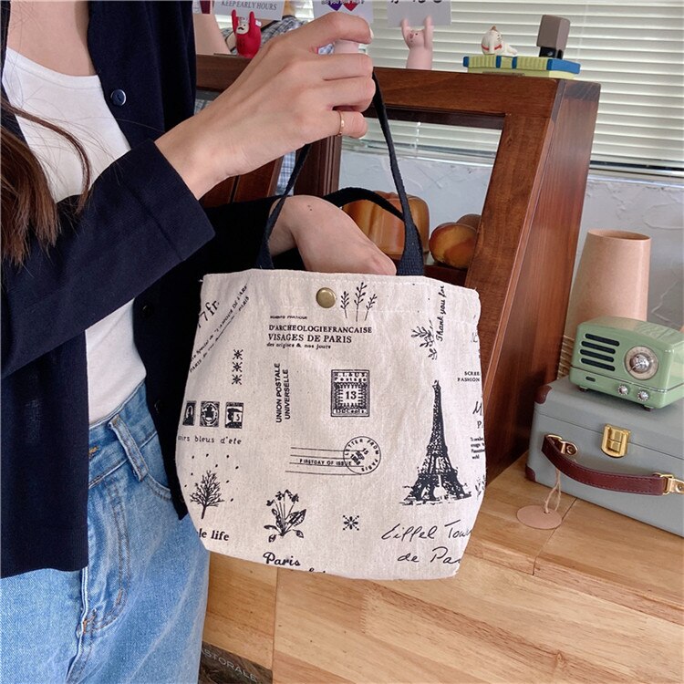 Small fresh and reusable portable lunch bag lunch bag female mini hand carrying small cloth bag casual all-match lunch bag: 10