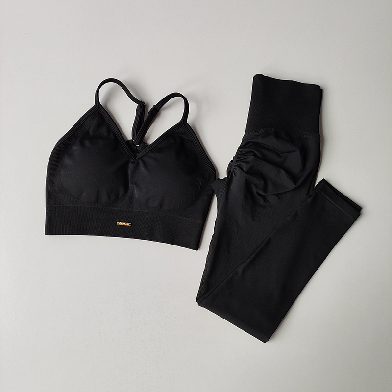 Nahtloser Yoga-Anzug, Hüftheben, Fitness-Anzug, Damen-Sport-BH, Yoga-Anzug, schnell trocknend, Sport, hohe Fett, enge Yoga-Gamaschen, Fitnessstudio-einstellen: L / Schwarz