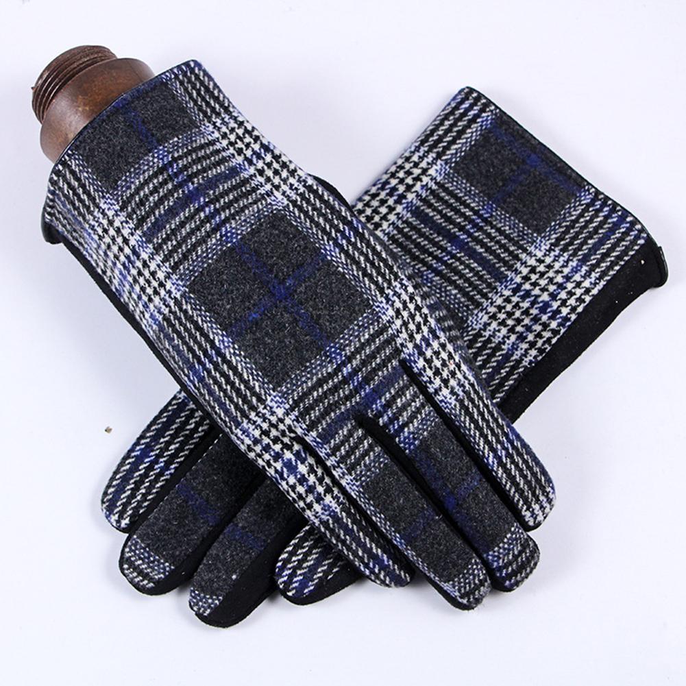 Mænd efterår vinter plaid helfinger handsker tykkere varme vanter afslappet houndstooth størrelse handsker tøj indretning tilbehør