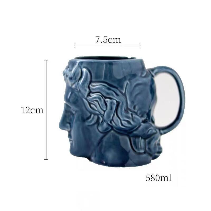 Tazas Apollo de porcelana artesanal, jarra grande de cerveza de 580ml, maceta decorativa para flores, almacenamiento para el hogar, tazas de cerámica para café, té de la leche, únicos: Azul