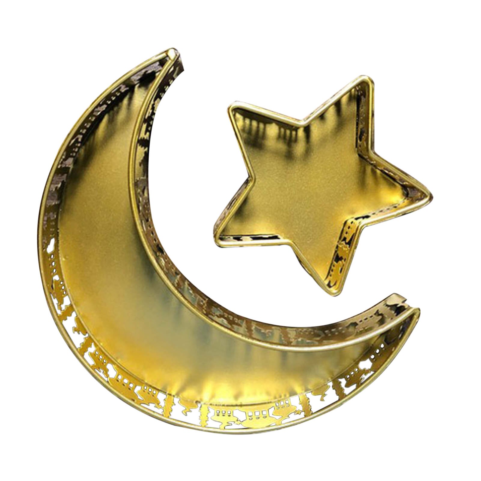 Moon Star Shaped Trays Ramadan Serving Dishes for Eid Mubarak Islam Muslim Eid Al-Fitr Iftar Party Crescent Iron Platters Decor: Gold