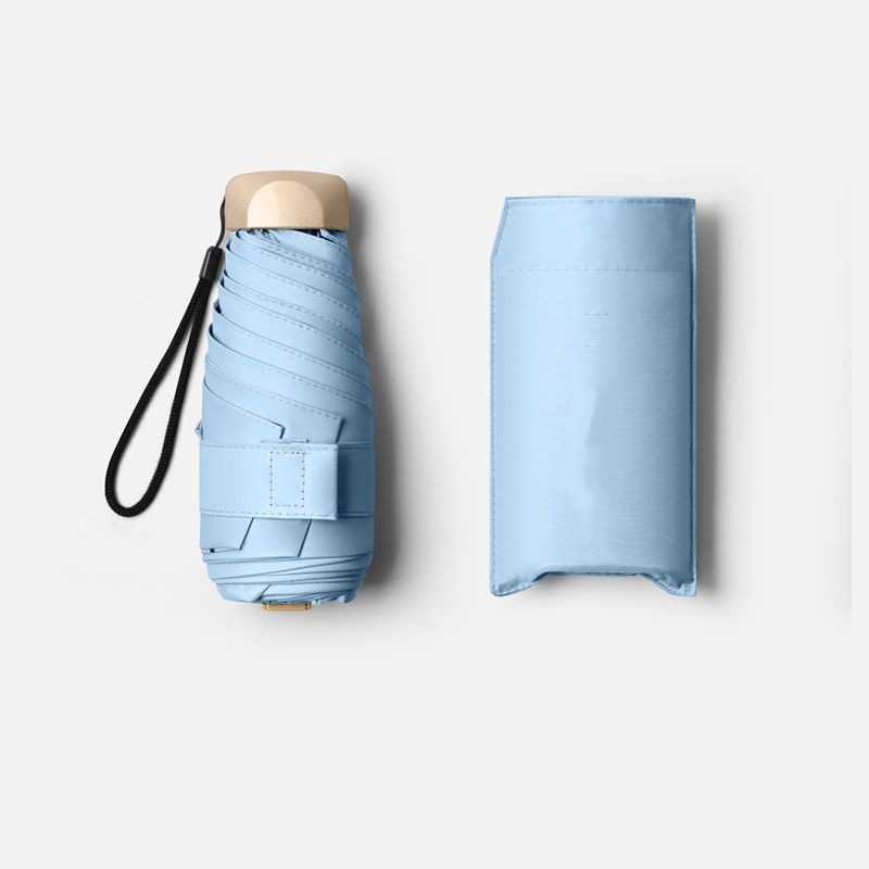 Zonnige en regenachtige parasol voor tweeërlei gebruik 50% korting op zonnebrandcrème en UV-bescherming opvouwbare paraplu mini-studentenspecifieke paraplu: Sky Blue