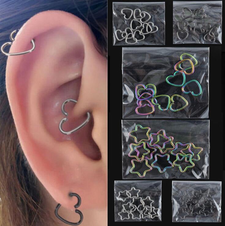 Piercing para oreja 5 uds. Acero Daith corazón estrella Piercings Helix cartílago tragus de La Oreja joyería del cuerpo accesorios Sexy para mujer