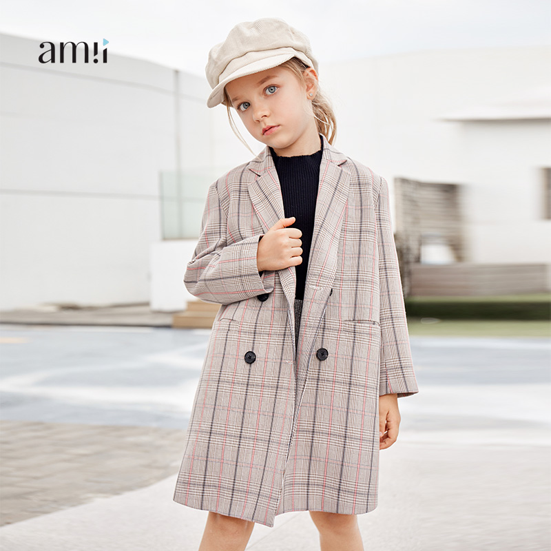 Amii giacche da bambina per bambini cappotti a righe scozzesi stile autunno inghilterra giacca lunga per bambini cappotto da bavero per ragazze adolescenti 21987296: 130cm