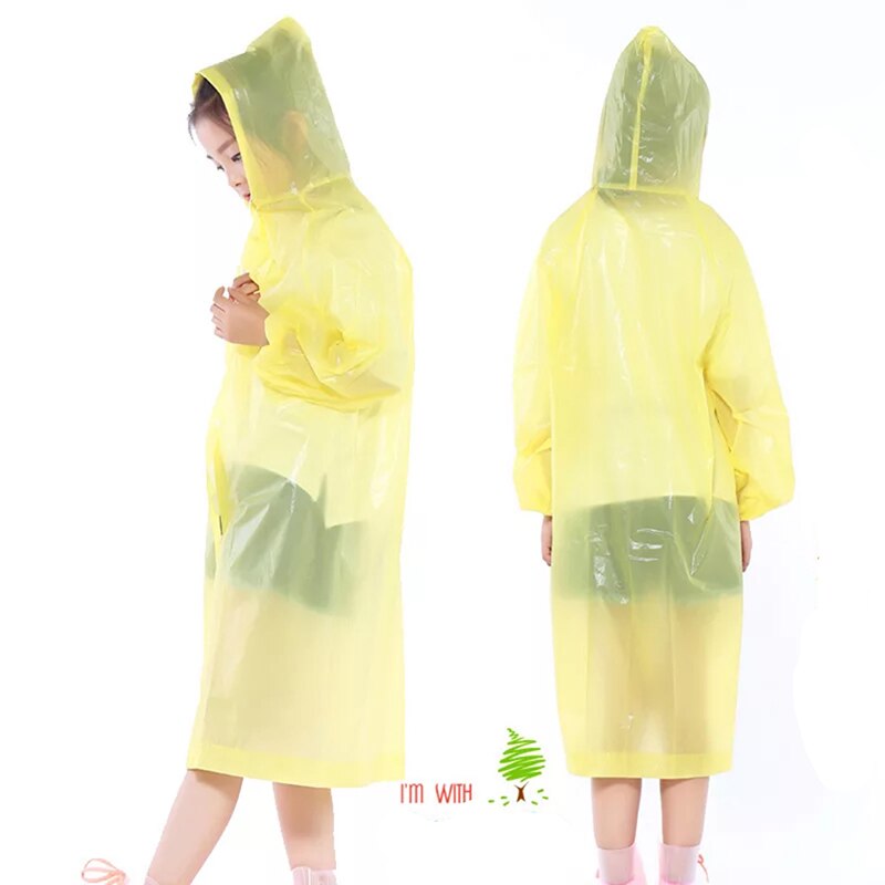 Transparent Kids Hooded Raincoat for Children Plastic Rain Coat Cover Waterproof Poncho Rainwear Camping impermeable: YELLOW