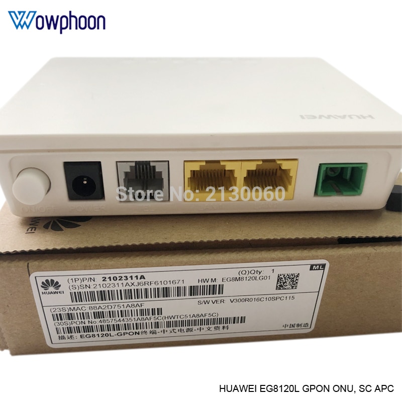 Huawei Model EG8120L GPON ONU 1GE 1FE 1Phone Port, SC APC Class C+ Optical Network Terminal, English firmware